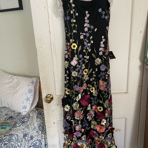 Thriving Poise Black 3D Floral Embroidered Tie-Strap Maxi Dress - Picture 4 of 5